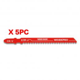 SKI - สกี จำหน่ายสินค้าหลากหลาย และคุณภาพดี | WORKPRO WP404001 Cr-V ใบเลื่อยจิ๊กซอสำหรับตัดไม้/ T Shank - 100 มม. x 8 T (5 ชิ้น)