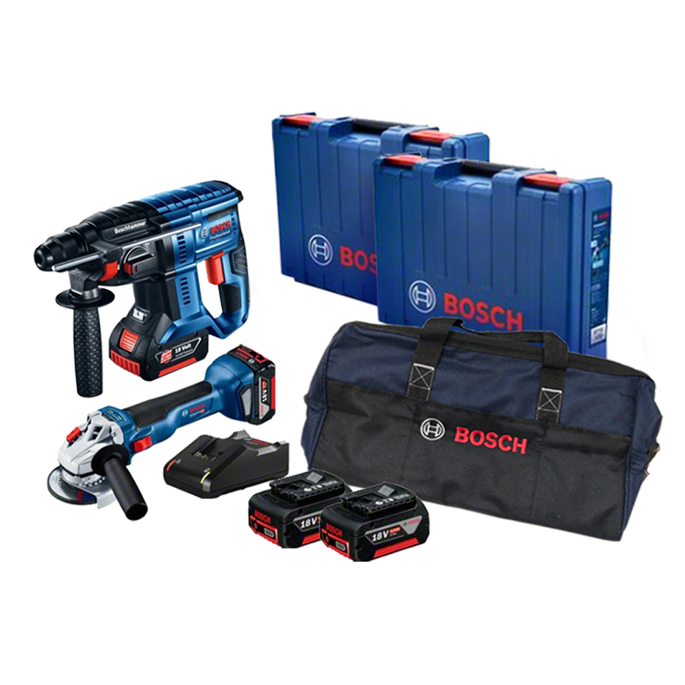 SKI - สกี จำหน่ายสินค้าหลากหลาย และคุณภาพดี | BOSCH 0615990M29 ชุดไร้สายสุดคุ้ม SET 1 (GWS 18V-10+GBH 180 LI,GAL 18V-40,Battery 18V 5.0Ah.x2,กระเป๋าผ้าใส่เครื่องมือ,กล่องใส่เครื่องมือx2)