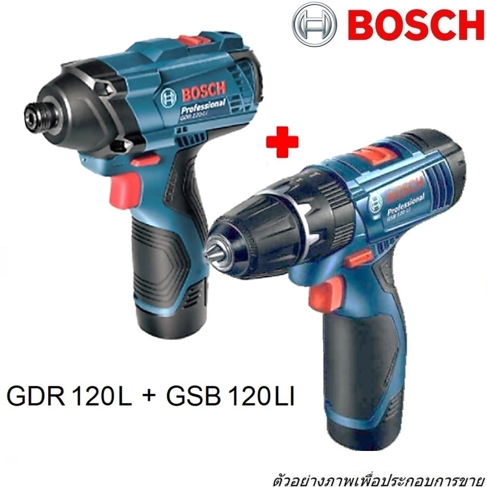 SKI - สกี จำหน่ายสินค้าหลากหลาย และคุณภาพดี | BOSCH GSB120LI+GDR120LI สว่านกระแทกไร้สาย 2x1.5Ah COMBOSET #06019G81K3