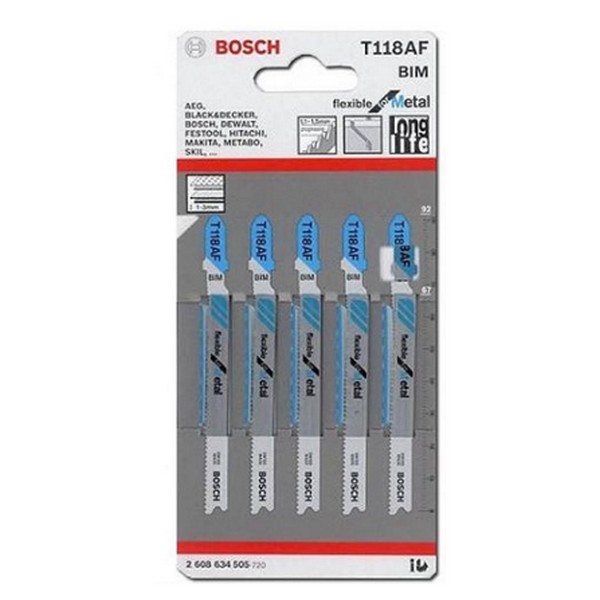 SKI - สกี จำหน่ายสินค้าหลากหลาย และคุณภาพดี | BOSCH T118AF ใบเลื่อยจิ๊กซอตัดเหล็ก ตัดหนา 1-3 มิล #2608634505 (5ใบ/แผง)