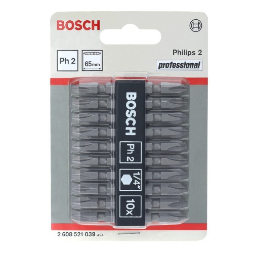 SKI - สกี จำหน่ายสินค้าหลากหลาย และคุณภาพดี | BOSCH ดอกไขควงลม สีเงิน(ดำ) PH2x65mm. #2608521039 (10ดอก/แพ็ค)