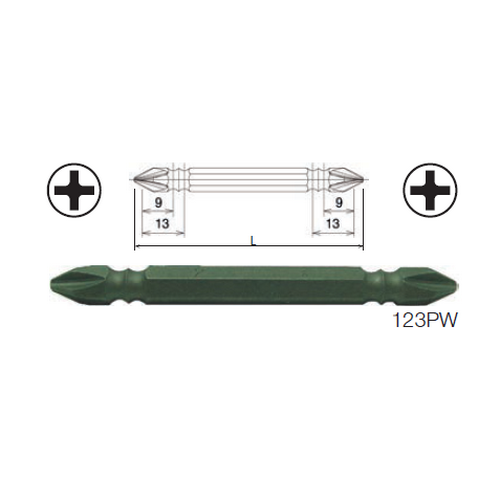 SKI - สกี จำหน่ายสินค้าหลากหลาย และคุณภาพดี | KOKEN 123PW ดอกไขควงลม หัวแฉก 2 หัว #1x150mm. 6P แกน 1/4นิ้ว