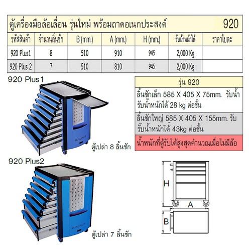 SKI - สกี จำหน่ายสินค้าหลากหลาย และคุณภาพดี | UNIOR 920Plus1 ตู้ล้อเลื่อน 8 ลิ้นชัก พร้อมถาดเอนกประสงค์ กxยxส=510x910x945mm (920)