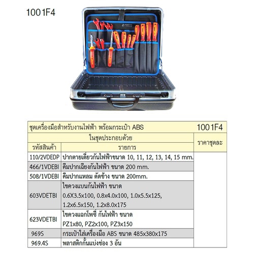 SKI - สกี จำหน่ายสินค้าหลากหลาย และคุณภาพดี | UNIOR 1001F4 ชุดเครื่องมือสำหรับงานไฟฟ้า พร้อมกระเป๋า ABS