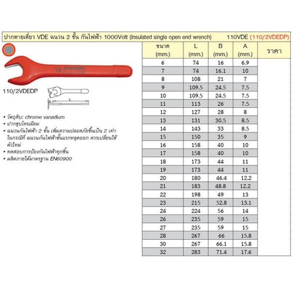 SKI - สกี จำหน่ายสินค้าหลากหลาย และคุณภาพดี | UNIOR 110/2VDEDP ปากตายหัวเดี่ยว 6 mm.  ฉนวน 2ชั้น กันไฟฟ้า 1000Volt (110VDE)