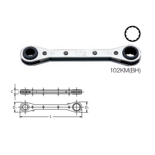 SKI - สกี จำหน่ายสินค้าหลากหลาย และคุณภาพดี | KOKEN 102KM(BH) แหวนฟรี 8x10+12x13mm. 12 เหลี่ยม รุ่น 4 in 1 (1ด้านมี2ขนาด หน้า-หลัง รวม 4 ขนาด)