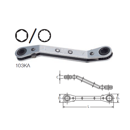 SKI - สกี จำหน่ายสินค้าหลากหลาย และคุณภาพดี | KOKEN 103KA แหวนฟรี 1/2นิ้วx 9/16นิ้ว 6 เหลี่ยม คอหักมุม 45 องศา