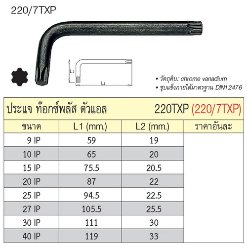 SKI - สกี จำหน่ายสินค้าหลากหลาย และคุณภาพดี | UNIOR 220/7TXP ประแจท๊อกซ์พลัสตัวแอล 15 IP (220TXP)