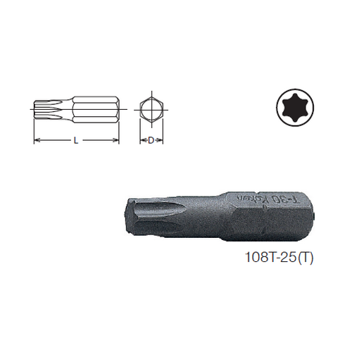 SKI - สกี จำหน่ายสินค้าหลากหลาย และคุณภาพดี | KOKEN 108T ดอกไขควงตอกหัวท๊อกซ์ T25x25 mm. แกน 1/4นิ้ว