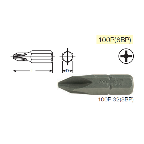 SKI - สกี จำหน่ายสินค้าหลากหลาย และคุณภาพดี | KOKEN 100P(8BP) ดอกไขควงตอกหัวแฉก #4x32 mm. แกน 5/16นิ้ว