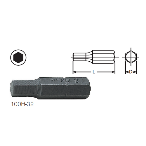 SKI - สกี จำหน่ายสินค้าหลากหลาย และคุณภาพดี | KOKEN 100H-32 ดอกไขควงตอก 7x32 mm. หัว 6P แกน 5/16นิ้ว